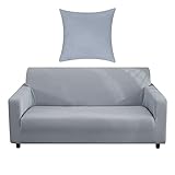 Sofa Überwürfe Sofabezug mit einem Kissenbezug, Stretch elastische Sofahusse Sofa Abdeckung in Silber Grau Farbe für 1/2/3/4 Sitzer(L-förmiges Ecksofa erfordert Zwei)