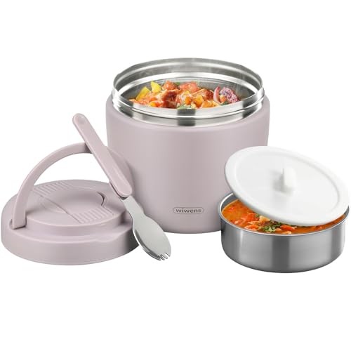 Image of wiwens Thermo Food Jar for Hot Food Adults 32OZ Soup Thermo Lunch Containers Wide Mouth Vacuum Insulated Stainless Steel Leakproof Bento Box with Spoon (Purple)