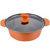 ＣＯＯＫＳＭＡＲＫ 卓上鍋 両手鍋 24cm IH対応オール熱源対応 ガラス鍋蓋付 フッ素樹脂コート 割れない土鍋 火傷防止シリコン取っ手付 菜箸やお玉が置ける オレンジ