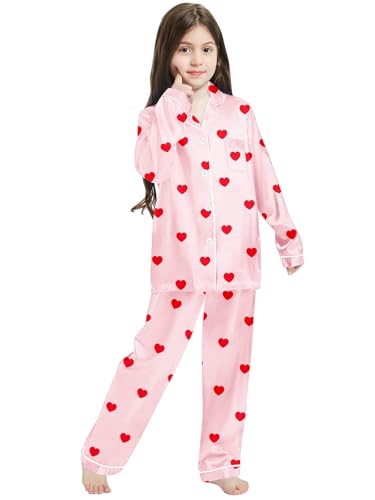 Image of Schbbbta Girls & Women Satin Pajamas Set, 2Piece Silk Nightwear Button-Down Sleepwear for Teen Kids, 3 Years - Women XXL