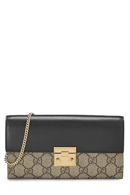 Gucci, Pre-loved Black Original GG Supreme Canvas Padlock Wallet On Chain (WOC)
