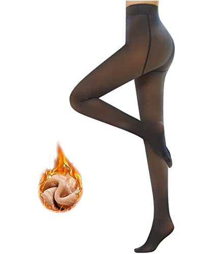 Kiswon Women Fleece Lined Fake Translucent Thick Tights Winter Warm Sheer Black Leggings High Waisted Thermal Pantyhose #TOP1