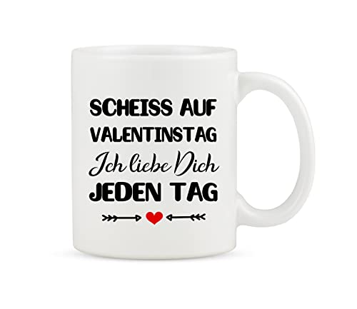 Rahmenlos - Taza de café para el día de San Valentín, diseño con texto en alemán "Scheiss auf Valentín", color blanco Cover