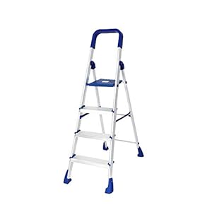 Happer Premium Foldable Aluminium Step Ladder, Clamber Pro, 4 Steps (Blue & Satin)