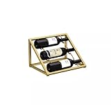 Estante de metal dorado para almacenamiento horizontal para 3 botellas, elegante bodega de vino y soporte para licor, 36 cm