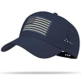 UALON American Flag Trucker Hat, Quick Dry Baseball Cap for Men & Women, Laser Cut Mesh Waterproof Snapback Hats Navy