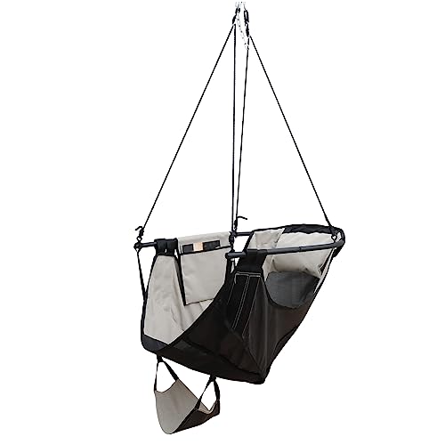 Hängesessel mit Fußstütze, U-förmige Metallstange Hängesessel Hängemattenstuhl Outdoor Hängesessel mit Seitentasche, Stützkissen, maximale Kapazität von 330 lbs.(Beige)