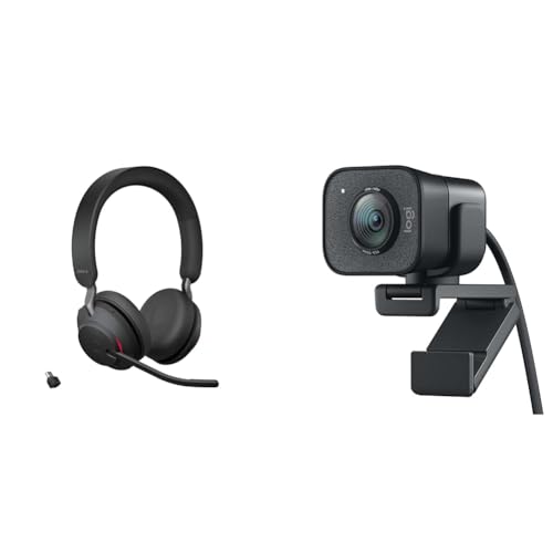 Jabra Evolve2 65 Wireless PC Headset – Noise Cancelling UC Certified Stereo Headphones & Logitech StreamCam – Live Streaming Webcam for Youtube and Twitch, Full 1080p HD 60fps