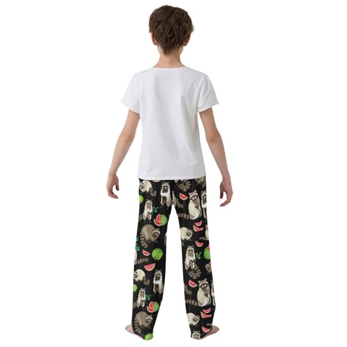 ZZXXB Raccoon Watermelon Boys Long Pants Soft Trousers Elastic Waist Kids Lounge Bottoms with Pockets S-XL3