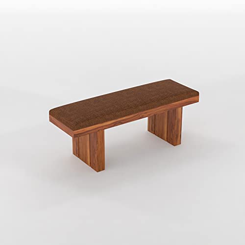 Image of Sheesham Wood 2 Seater Dining Bench with Upholstery | Solid Wood Bench for Living Room & Balcony | Honey Finish | Drawing Room | Without Pillow