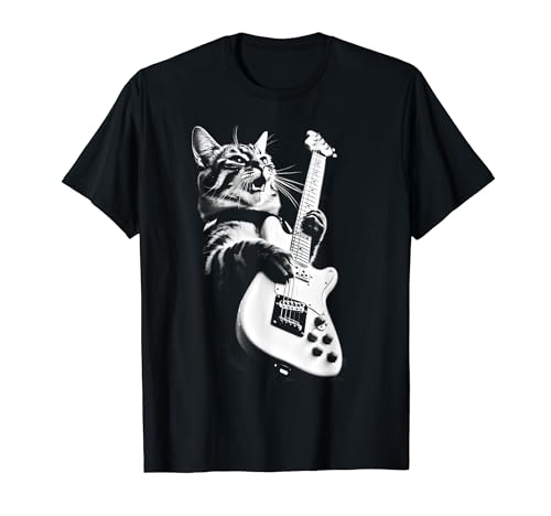 Rock Cat Playing Guitar - Funny Guitar Cat T-Shirt