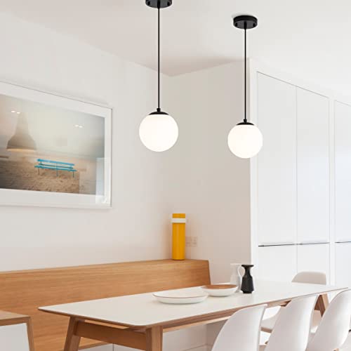 Simigle White Globe Hanging Light For Kitchen Island 6 Inches, White Frosted Pendant Lights For Dining Table, Milk Glass Pendant Lighting Fixtures Ceiling Hanging Lamp For Bedroom, Living Room #TOP7