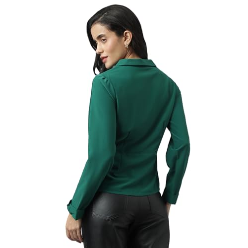 Image of Latin Quarters Women Green Casual Solid Full Sleeve Shirt