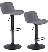 Kidol & Shellder Barkruk set van 2 grijze doeken eetkamerstoelen, in hoogte verstelbaar, 360° dra...