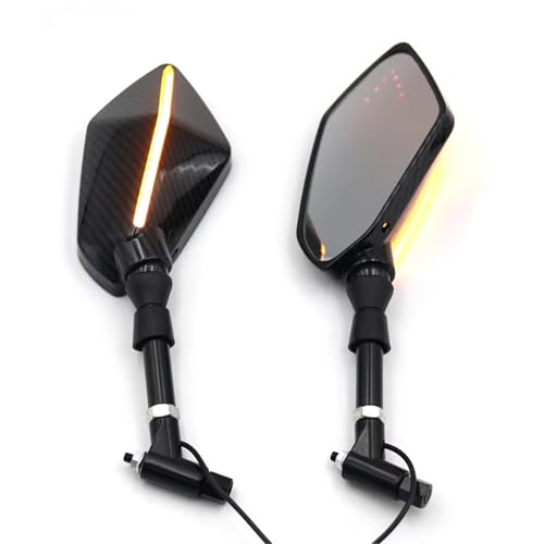 Retrovisores de moto universales estilo carbono que eliminan puntos ciegos con luces LED