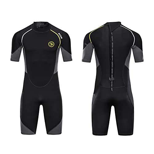 ZCCO Men's Shorty Wetsuit, 1.5mm Neoprene Diving Suit, Insulation Back Zipper Wetsuit Provides Warmth, Neoprene Swimsuit for Water Sports, Diving, Surfing, Kayaking, Canoeing, Snorkeling (1.5mm, L)