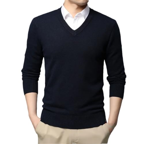 Men Fashion Solid Long Sleeves Slim Knit Pullover V Neck Business Casual Sweater