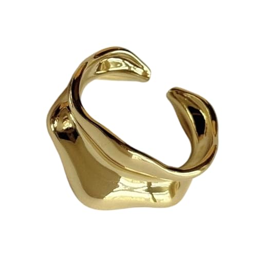 Simple Curved Waved Band Rings Adjustable Shank Gold Color Alloy Minimalist Jewelry for Daily Occasions Minimalist Waved Rings