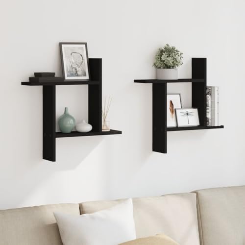 Modern Floating Wall Shelves Set of 3, Black Engineered Wood Storage for Books and Photos, Minimalist Display Shelves for Living Room and Office Organization - Image 3