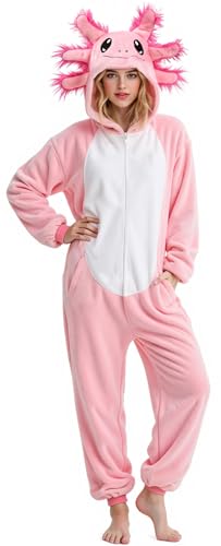 Gorkonpy Axolotl Costume Adult Women Animal Onesie Pajamas Halloween Party Dress Up