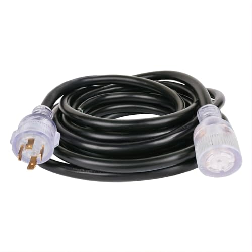 MaxWorks 80841 25-Foot Generator Extension Cord - 30 Amp, 125/250V, 10 Gauge 4-Prong Twist Lock (NEMA L14-30P to L14-30R) - Heavy Duty SJTW Weather-Resistant Power Cord for Transfer Switch, ETL Listed