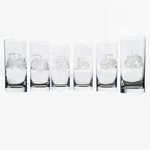Generisch Lot de 6 verres gravés de 300 ml - Motif tracteur - Pour un usage quotidien
