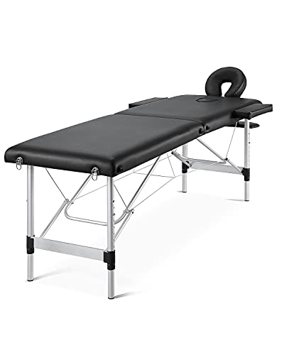 Folding Massage Table Professional Portable SPA Bed Adjustable Aluminum Frame with 2 Fold Extra Wide 84   Carrying Bag & Accessories for Home Use