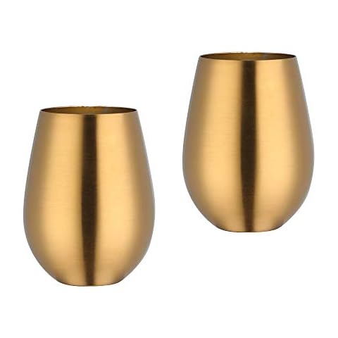 Father's Day Gift Mingcheng 17 oz Stainless Steel Stemless Wine Glass, Outdoor Portable Wine Tumbler for the Pool, Camping, Cookouts, Travel - Set of 2 Metal Drinking Cups(Gold) Cover