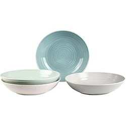 Sango Siterra Artist's Blend Stoneware Pasta Bowls (Set of 4) Multi Assorted Colors– Featuring Soft Gray, Blue, Green, and Ivory, for Everyday Dining & Entertainment, Microwave & Dishwasher Safe