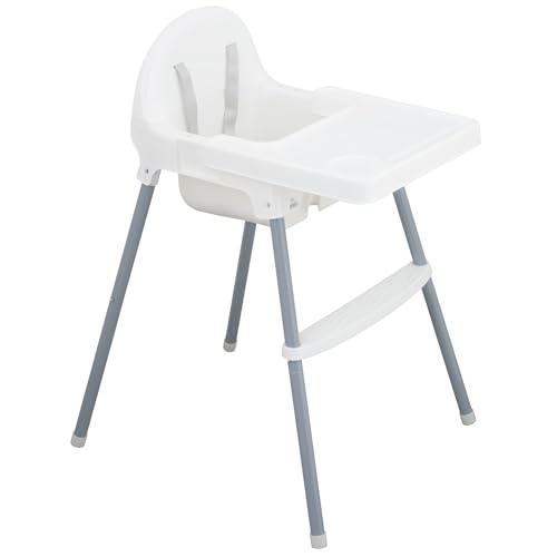 ALMAR Baby Trona para Bebé con Bandeja Extraíble y Arnés de Seguridad – Silla de Comer Infantil Estable, Fácil de Limpiar y Montaje Rápido – Color Blanco y Gris