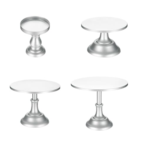 sourcing map 4pcs Cake Stand Set, 3/8/10/12 Inch Metal Cake Stands Dessert Table Display Set for Dessert Table Wedding Birthday Party Supplies, Silver