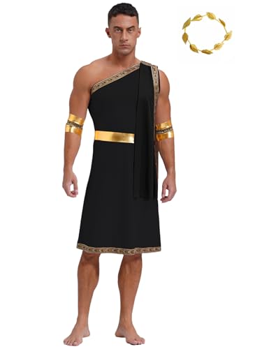 Men's Ancient Greek Roman One Strap Toga Robe with Cuffs and Gold Leaves Garland Headwear2