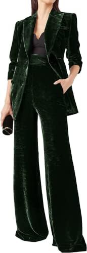 TOPGH Womens Pant Suit Velvet 2 pcs Peak Lapel Double Breasted Women's Suiting for Work Professional Dark Green XX-Large