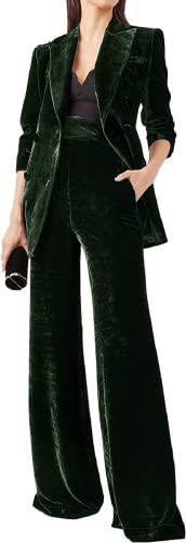 Topgh Womens Pant Suit Velvet 2 Pcs Peak Lapel Double Breasted Women's Suiting For Work Professional Dark Green Xx-Large #TOP21