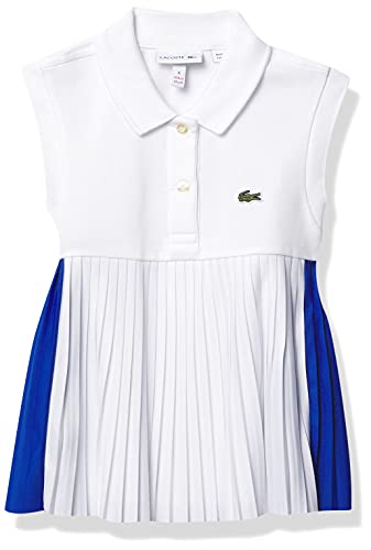 Lacoste Camisa polo plissada sem mangas para meninas, Lazuli/Branco, 4T
