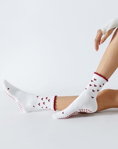 Image of Yawlsow Pilates Grip Socks for Women Yoga Grippy Socks Cute Barre Non Skid Athletic Crew Sticky Sock Workout Hospital