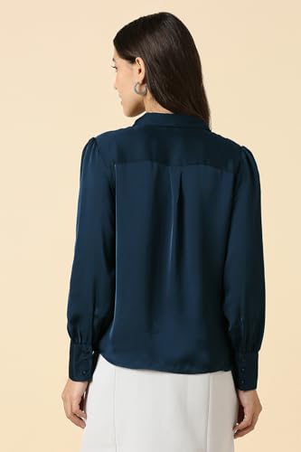Image of Allen Solly Women's Solid Tie-Up Shirt | Knot-Front Detail | Regular Fit | Soft Breathable Fabric | Smart Casual Wear