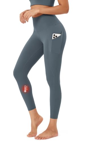 ODODOS ODTHERMAL Women's Fleece Lined Full Length Yoga Pants with Pockets - 28" High Waisted Warm Workout Leggings, Ink Blue, XX-Large