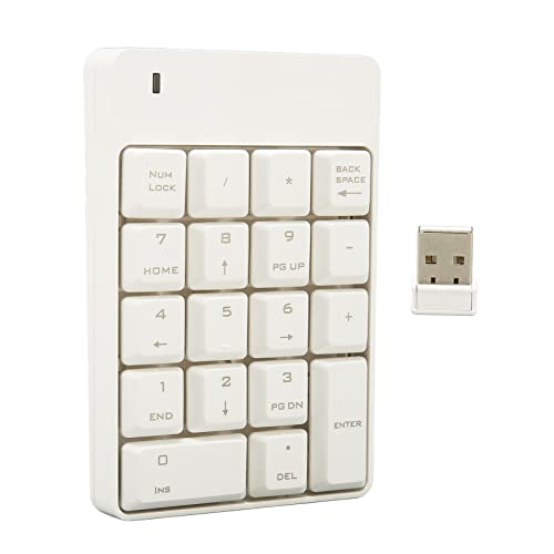 Numeric Keypad, 18 Keys USB Number Pads Portable 2.4 GHz Financial Accounting Number Keyboard for Laptop, Desktop, Home Work Office (White)