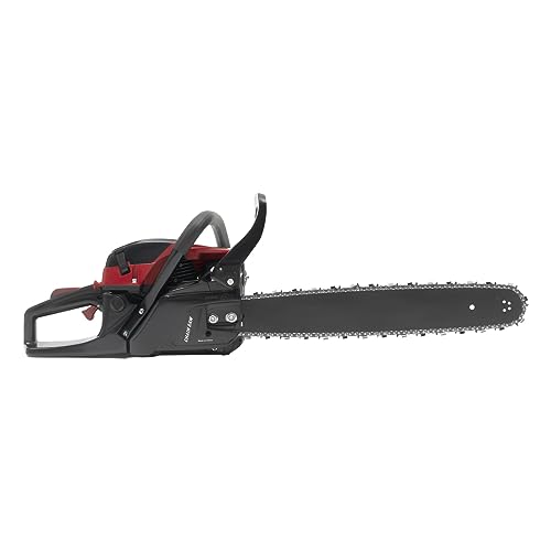Motosierra de gasolina de 58 cc, motor de 2 tiempos, refrigerado por aire, 20 pulgadas, guiable, 2,4 kW, 10000 rpm, 50 cm, diámetro de corte, negro y rojo, sistema de aceite lubricante automático