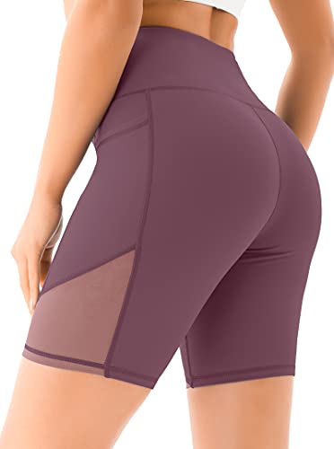 Voeons Workout Shorts Women Mesh High Waist Spandex Biker Shorts Gym Yoga Compress Shorts For Women Berry Plum #TOP1