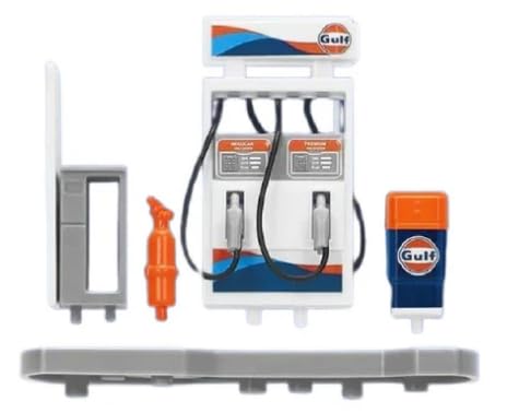 Image of Gulf Oil Gas Station Toy Playset for Kids with Die Cast Car, DIY Assembly Petrol Pump Model, Realistic Fuel Station Set with Accessories, Educational Toy Gift for Boys & Girls