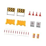 DYNWAVE 14x Mini Roadblocks Toyset 1/64 Scale Road Signs Miniature Construction Traffic Signs for Diorama Photography Props Ornament