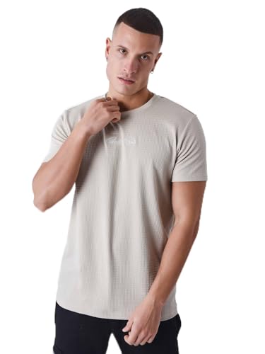 T-shirt texturé beige en taille XS pour homme coupe ajustée