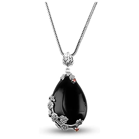 JadeAngel 925 Silver Chain Necklace with Black Onyx Marcasite Pendant 18 Inches Cover