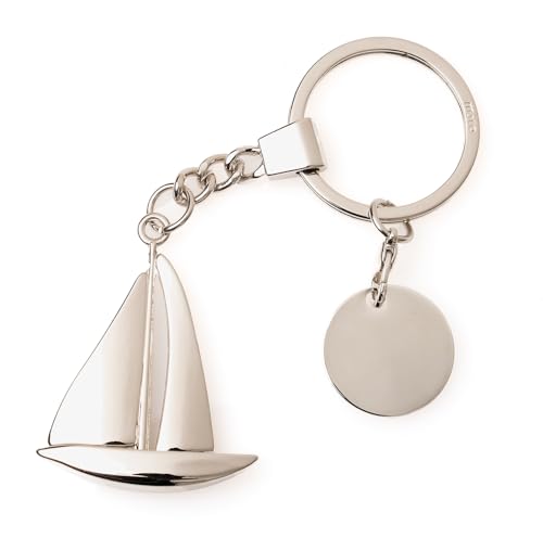 PORTACHIAVI BARCA a VELA con MEDAGLIETTA, adatto per essere inciso, Portachiavi in Metallo Lucido Inossidabile 7013E
