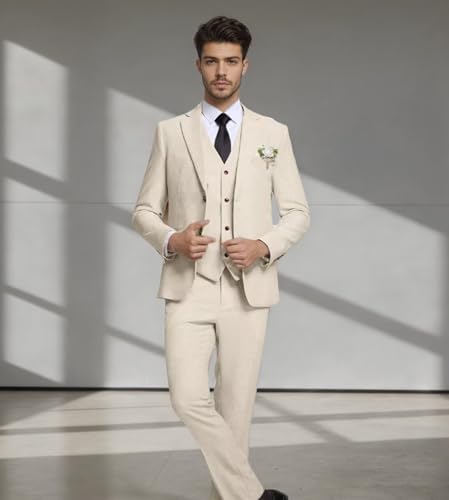 Linen Suit for Men Slim Fit Mens Linen Suits for Men Wedding Prom Casual Men Suits 3 Piece Jacket Vest Pant Set2