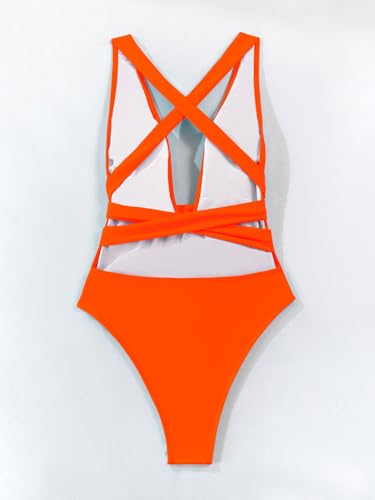 Image of Lilosy Sexy Tie Criss Cross Plunge One Piece Thong Swimsuit High Cut Brazilian Bathing Suit