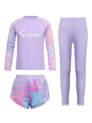 Yartina Girls Rash Guard Swimsuit Long Sleeve Swim Shirts with Long Pants Shorts Set Sun Protection Beachwear3