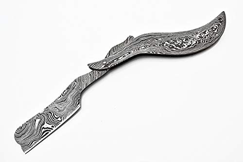 Hand Made Damascus Steel Straight Razor Folding Razor With Shaving Ready Classic Barber Blade Edge, Men Straight Razor, Leather Case + Strop, Close Shave, Great Gift R-85 #TOP1
